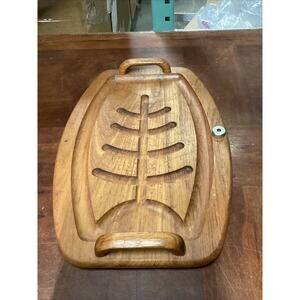 Goodwood Genuine Teak Fish Meat Footed Cutting Board With Handles - 19x13”